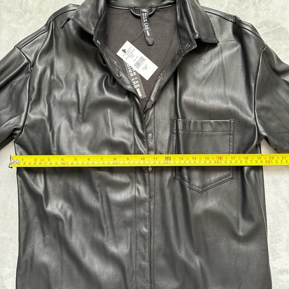 Faux (Vegan) Leather Black Shirt Dress, Relaxed Fit, Size S - Picture 7 of 8